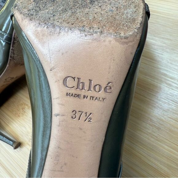 CHLOE Leather Point Toe Heel Booties Army Green Size 7.5 - Picture 11 of 11